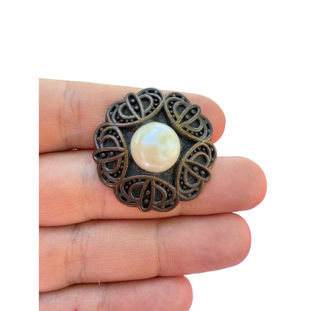 Vintage Nouveau Design Pin w Pearl - 1 1 /4"